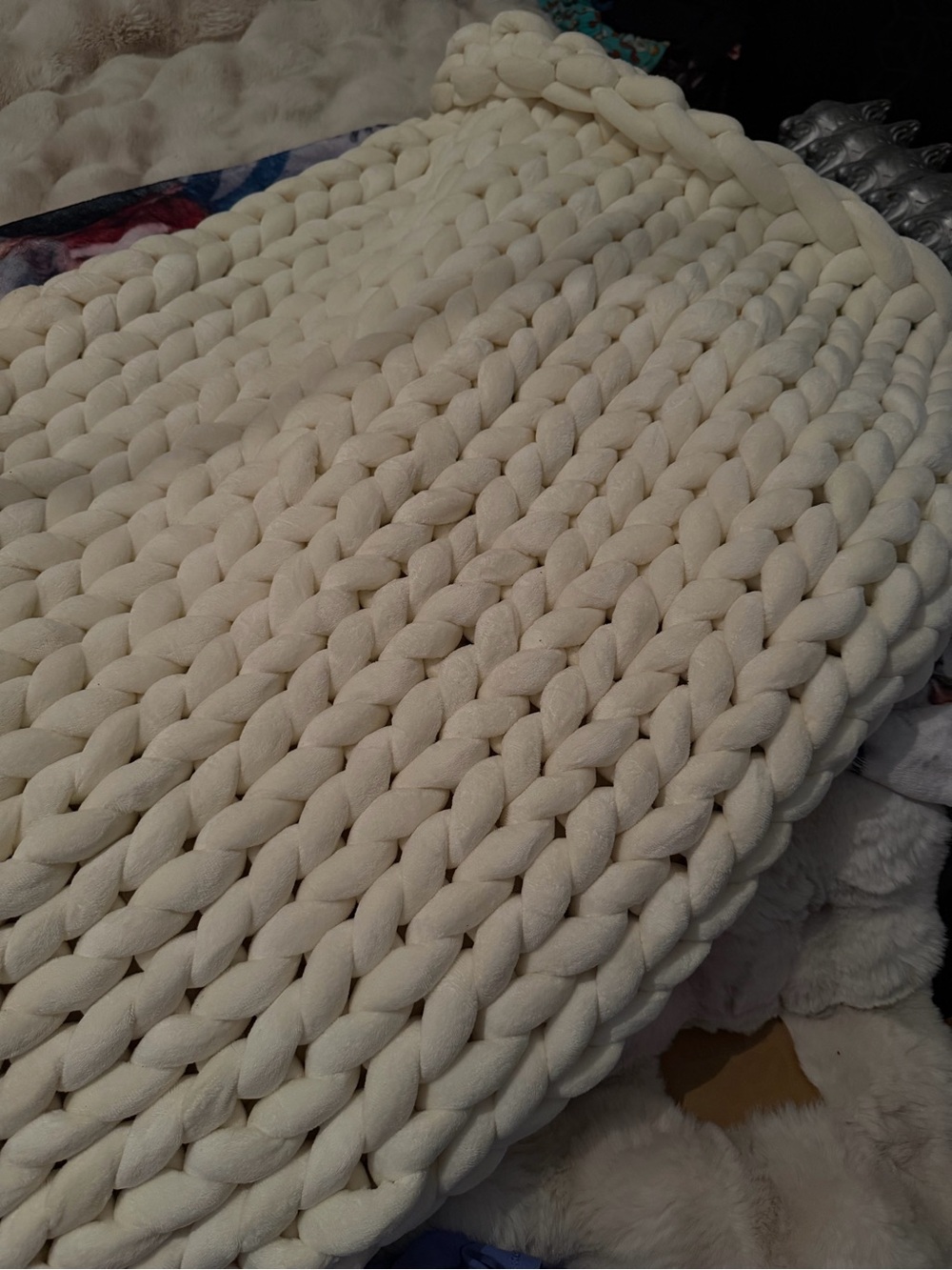 Hush weighted Cream Chunky Knit Throw Blanket - Soft Home Bedding